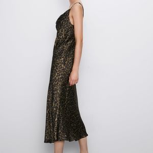 SOLD Zara camisole tiger print satin feel dropped neck midi lingerie slip dress